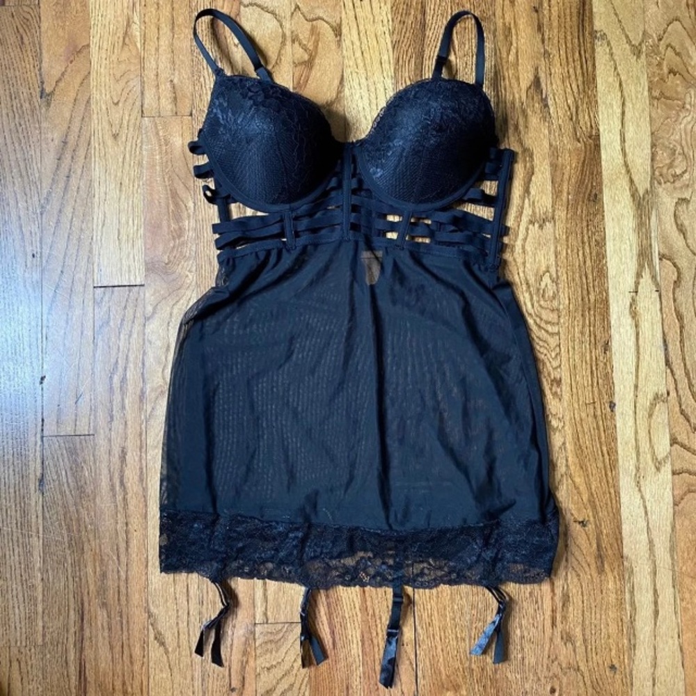 NEW BLACK SHEER CAGE LINGERIE